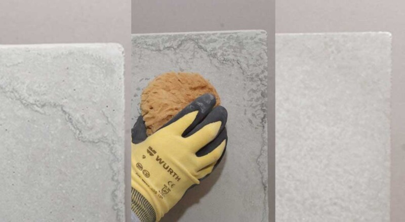 Betonretusche mit einem Naturschwamm