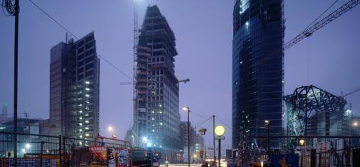 Blick auf die Baustelle der "Neuen Mitte Berlin" Ende der 1990er Jahre.