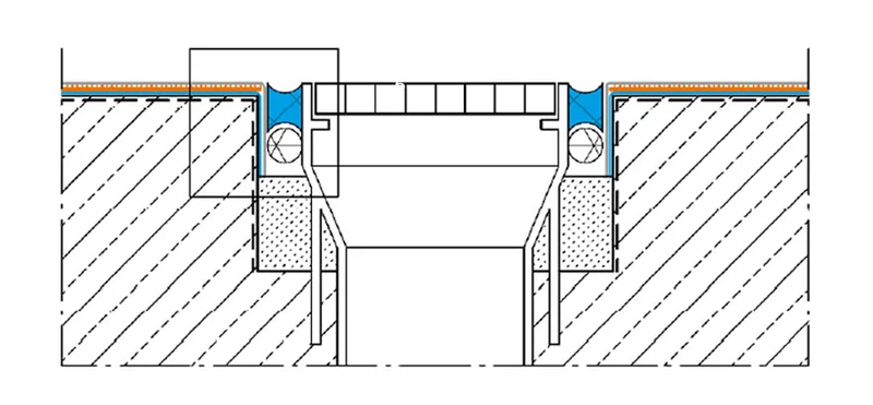 Abdichtungsdetail 08:<br>Gully ohne Flansch