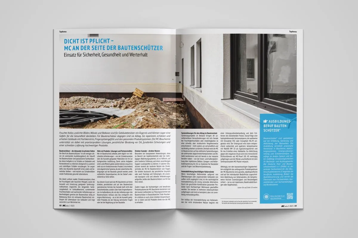 Foto der Doppelseite Dicht ist Pflicht - MC an der Seite der Bautenschützer