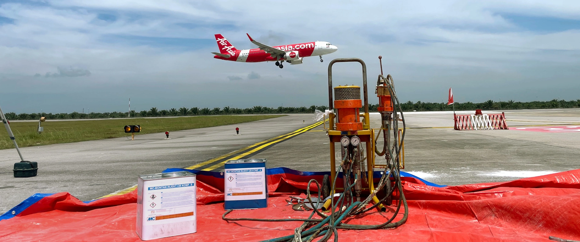 39 Betonplatten wurden mithilfe der Injektionstechnologie der MC verfestigt und vier angehoben sowie stabilisiert.