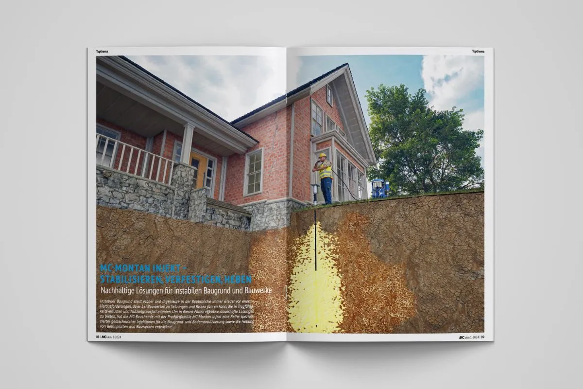 Das Topthema in dieser Ausgabe sind unsere Injektionssysteme zur Baugrundstabilisierung und Anhebung von Bauwerken, die bei instabilem Baugrund zum Einsatz kommen.