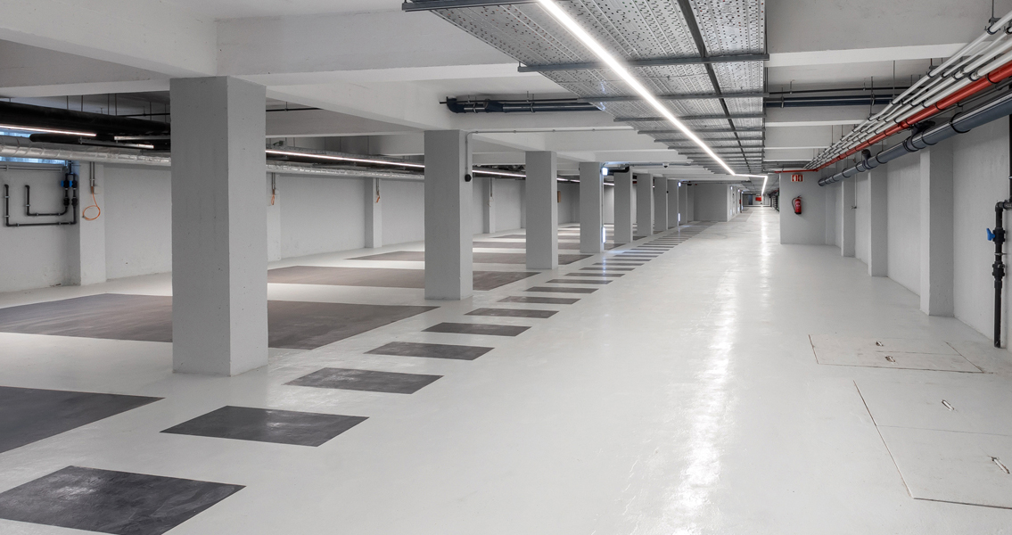 Blick in das fertig beschichtete Parkhaus in Lissabon