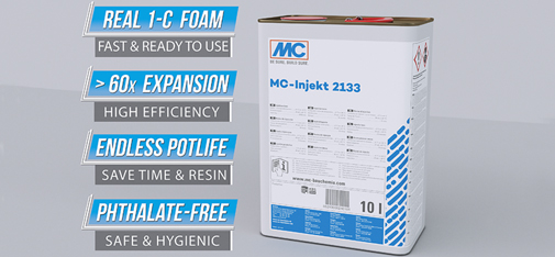 MC-Injekt 2133 lässt sich einfacher und sicherer, ohne Mischen und große Vorbereitung, anwenden und ist frei von gesundheitskritischen Weichmachern.